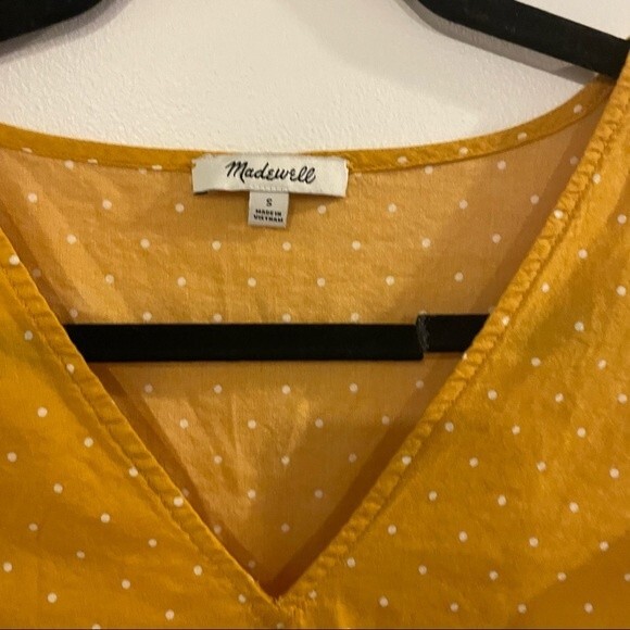 MADEWELL blouse womens yellow Side-Tie Ruffle Peplum Top in Polka Dot small - Picture 5 of 10